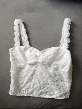 Princess Polly White Eyelet Rosette Strap Crop Top